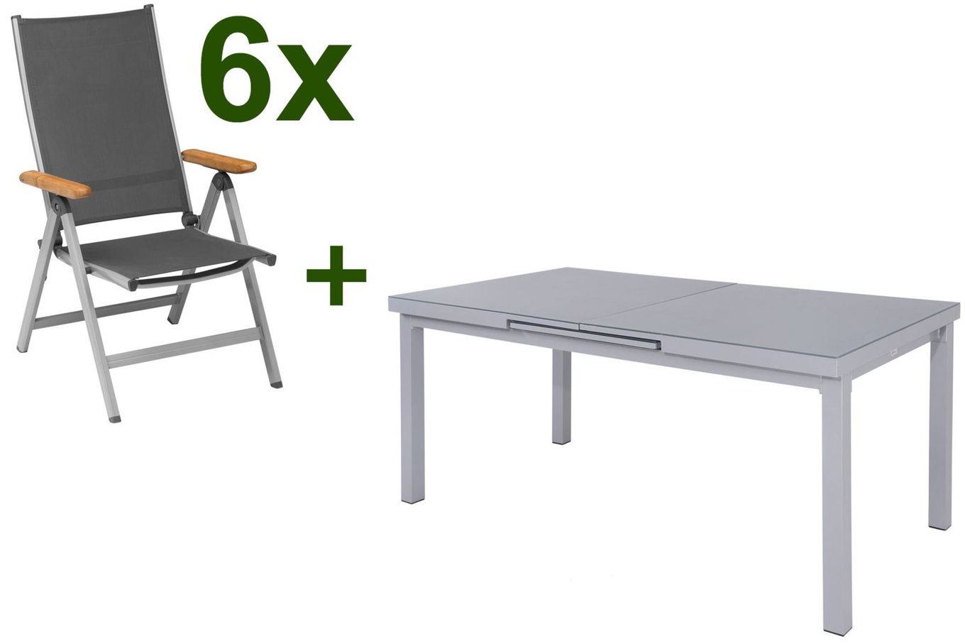 KETTLER Granada Ensemble repas de jardin, argent, Alu/Textilène, Table 180/240x100cm, 6 chaises pliantes 19319__1