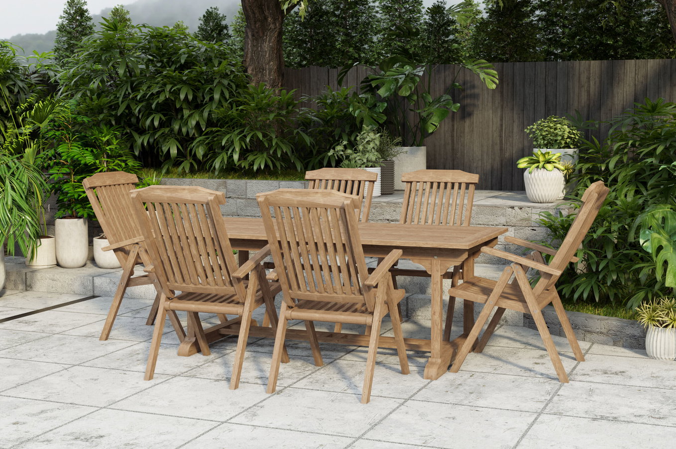 OUTFLEXX Ontario/Bounty Salon de jardin à manger, naturel, teck, 195/295 x 90 cm, 6x fauteuils pliants 24368__1