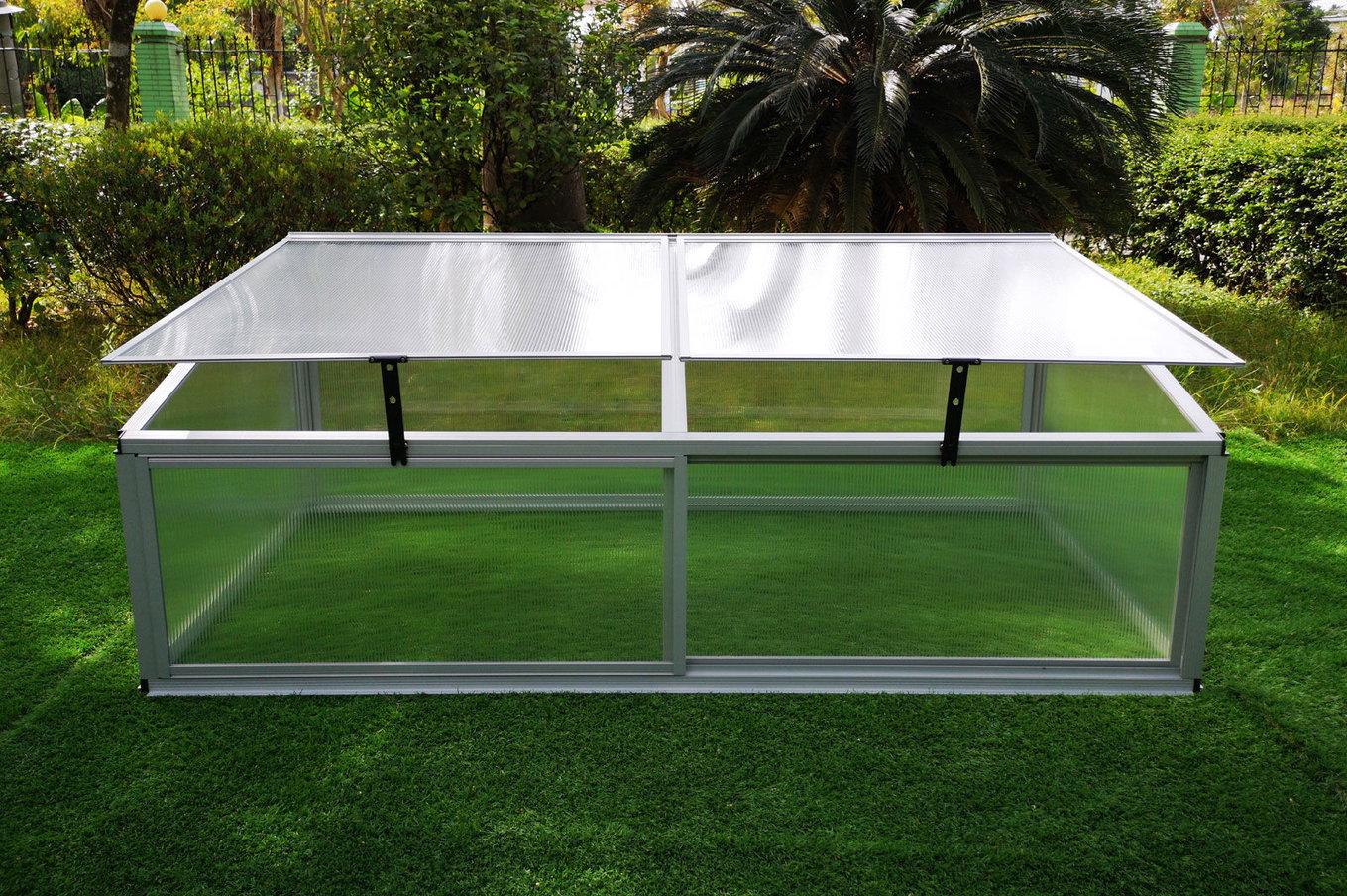 OUTFLEXX Extension pour potager surélevé avec portes coulissantes, argenté, Alu/Polycarbonate, 176x86x60 cm, thermolaqué 20083__1