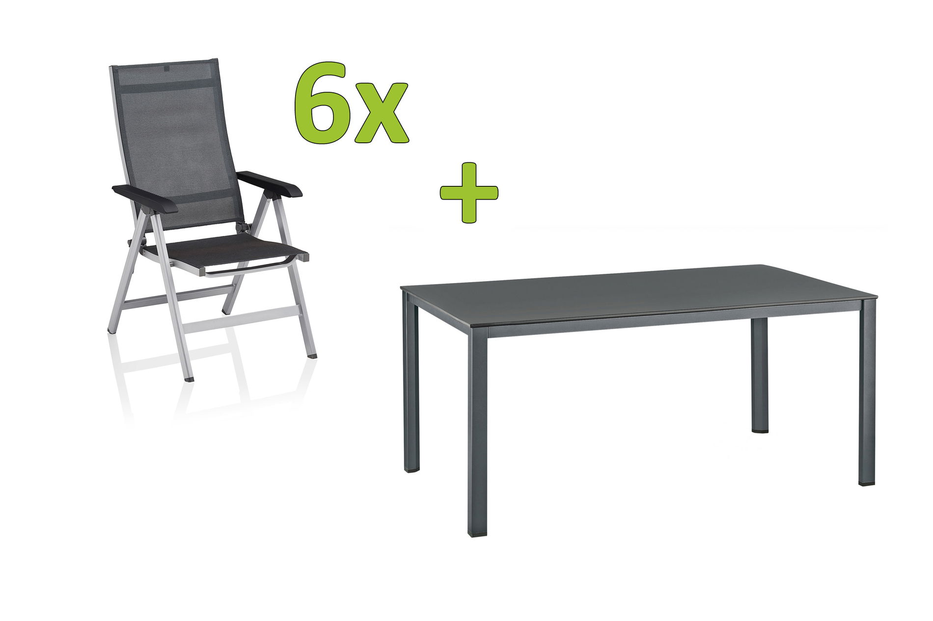 KETTLER BasicPlus Premium ensemble repas extérieur, argent/réglisse, Alu/Textilène, table 160x95 cm, 6 chaises pliantes 31503__1