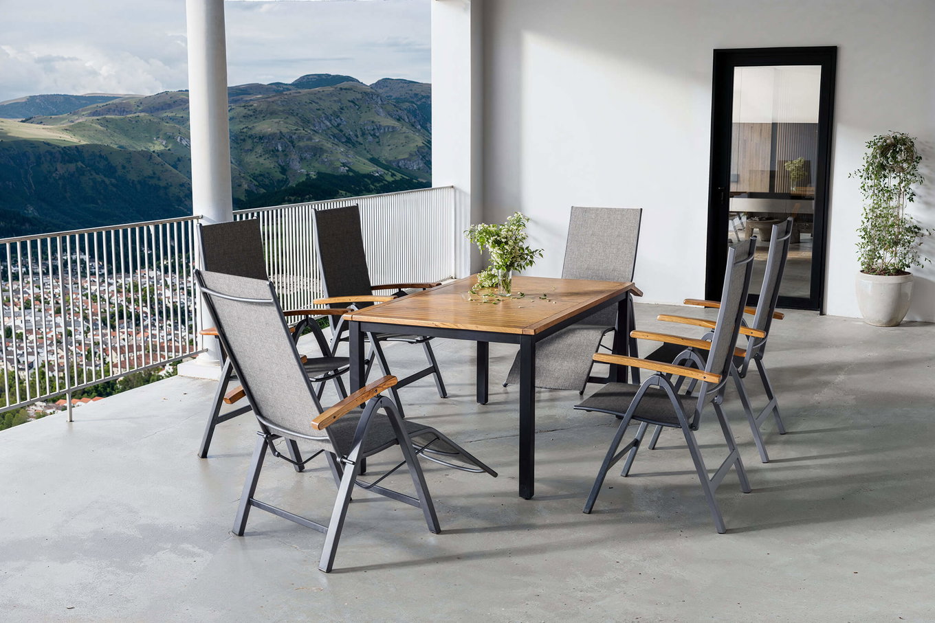 VILLANA Salon de jardin, naturel/gris, alu/eucalyptus, table 150/200 x 90 cm, 6 places, extensible, produit certifié FSC® 80365__1
