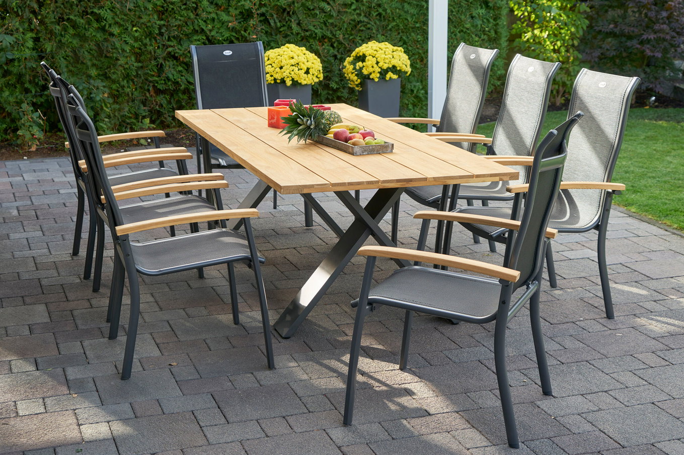 HARTMAN Xanadu / Alice Ensemble repas de jardin, xerix/noir, Alu/Teck, textilène 4x4, 8 fauteuils empilables, 220x100cm 21160__1