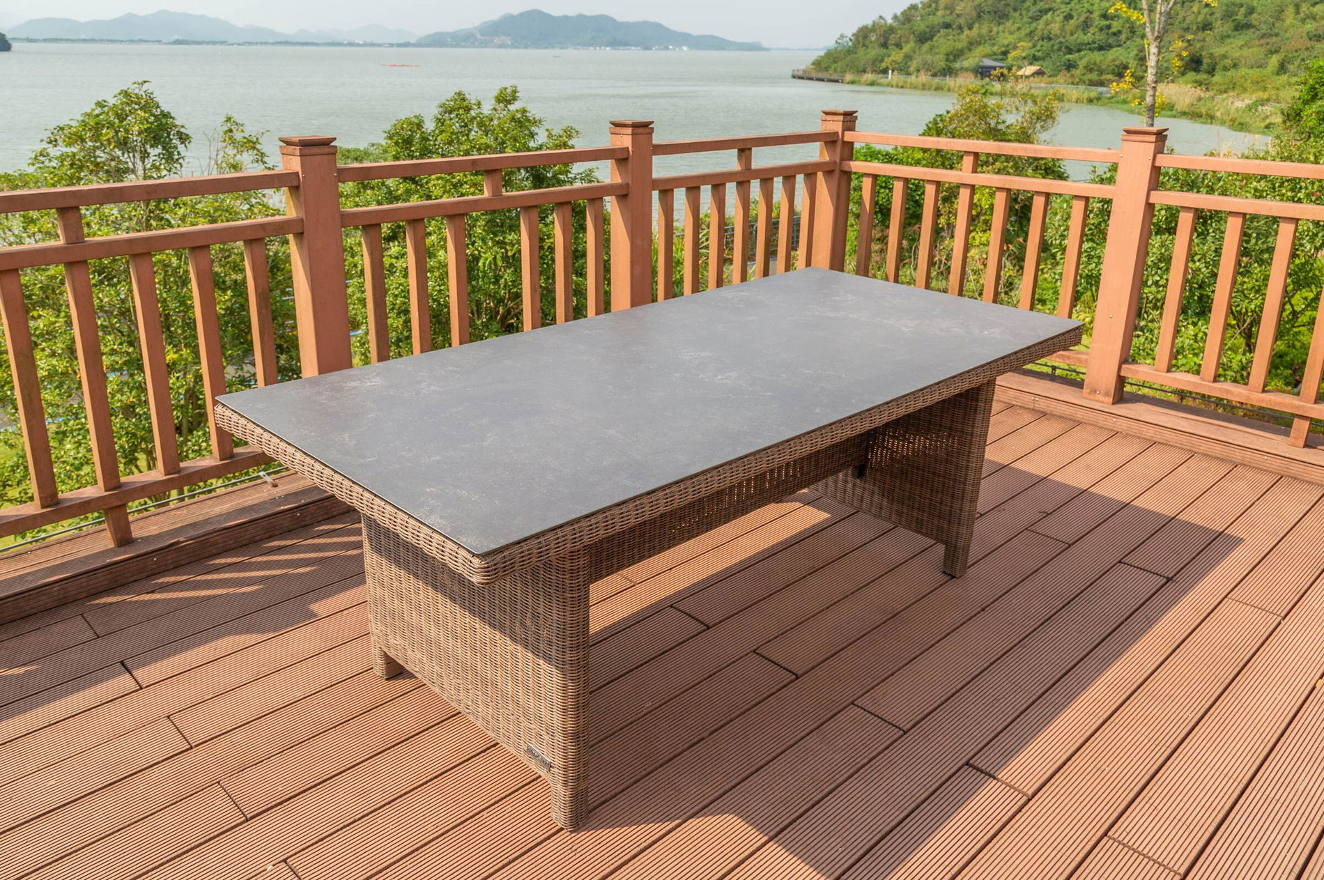 OUTFLEXX Table à manger, marron clair, résine tressée, 220 x 100 cm, plateau Spraystone, 6mm 20677__1