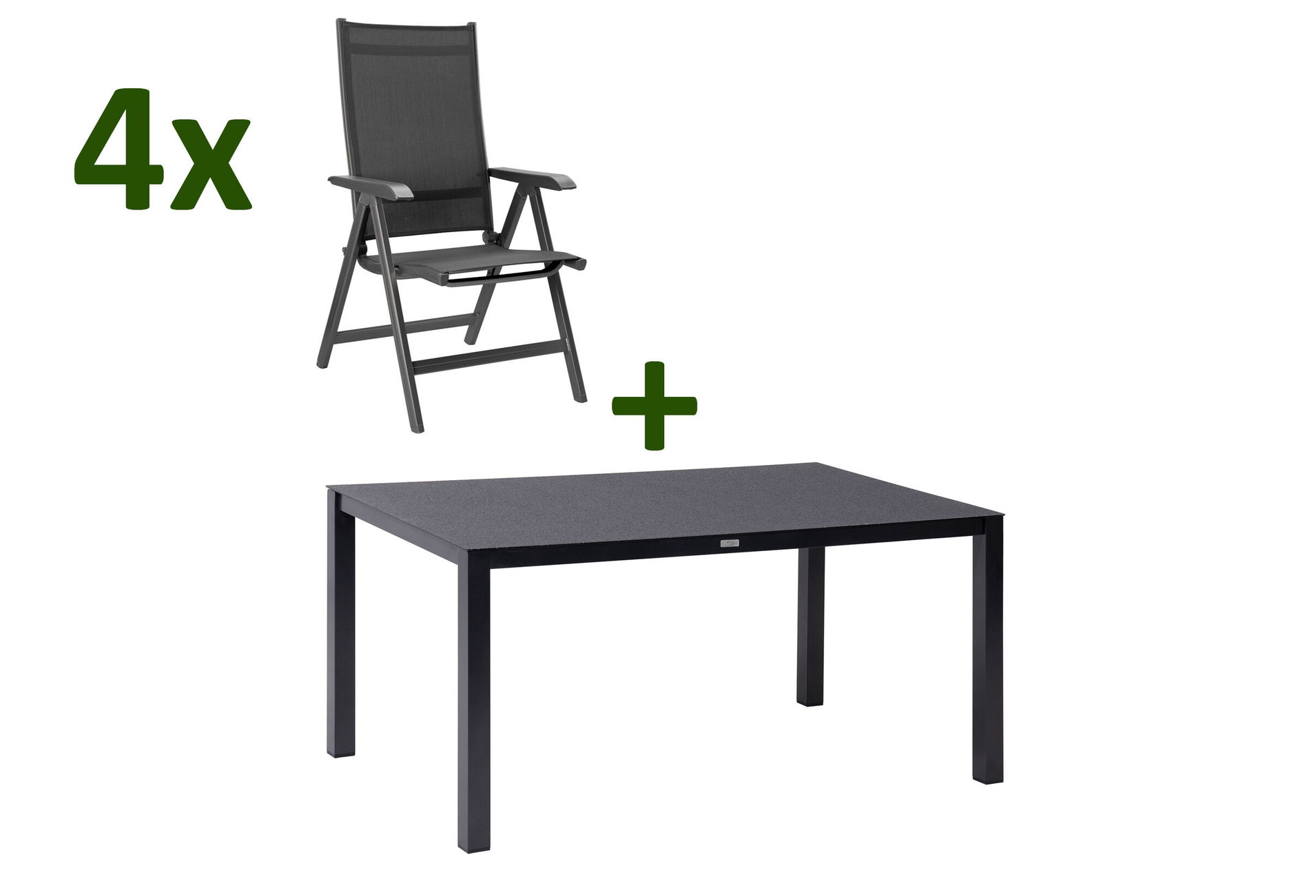 KETTLER BasicPlus Ensemble repas de jardin, anthracite, Alu/Spraystone/Textile, 160 x 95 cm, 4 Chaises pliantes 28321__1
