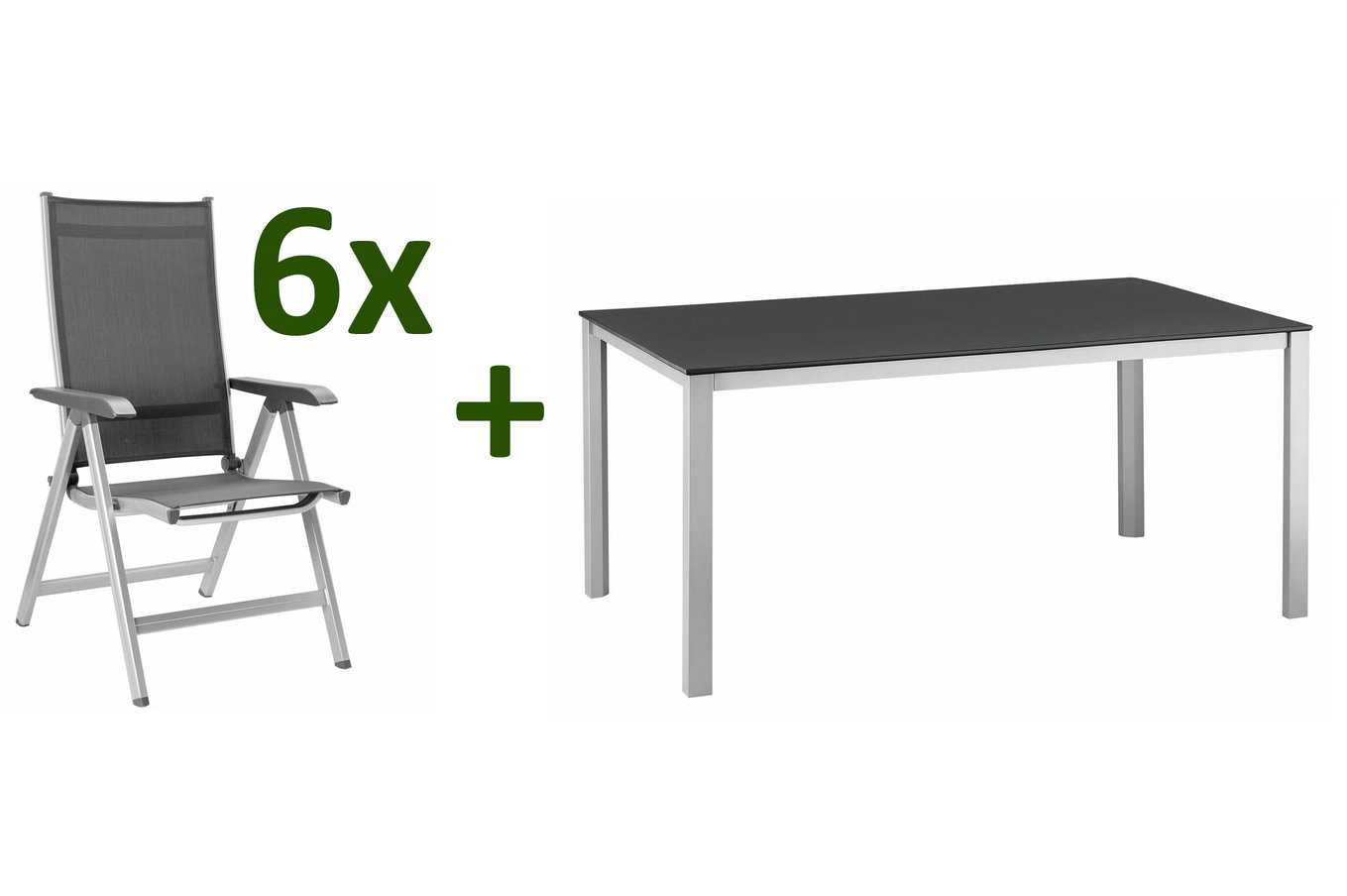 KETTLER KETTALUX-PLUS/Basic Plus salon de jardin, argent/anthracite, alu/textilène, table 160x95 cm, 6 chaises pliantes 23342__1