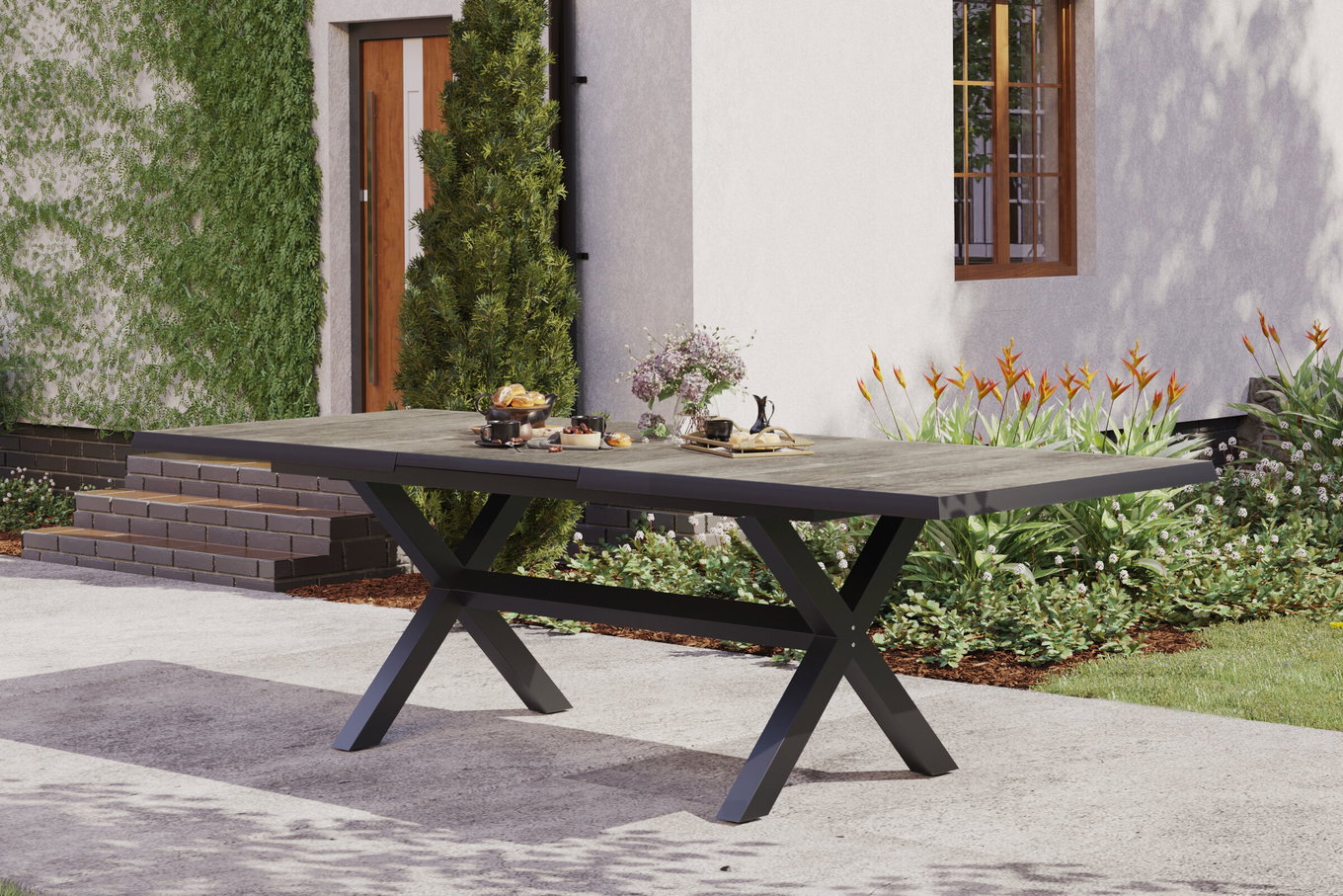 SIENA GARDEN Sincro Table extensible, anthracite/gris naturel, Alu/Céramique, 200/260 x 100 cm 16598__1