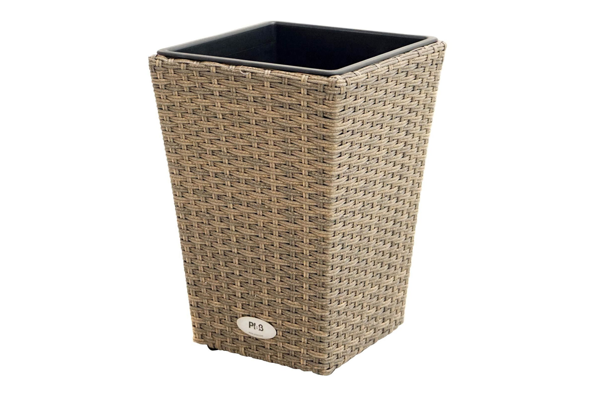 Ploß Rabida Pot de plantation, champagne chiné, Résine tressée, conique, 28x28x40 cm, Insert en plastique