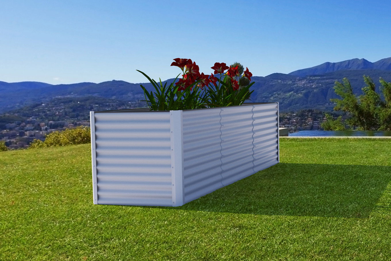 OUTFLEXX Set carré potager avec module d'extension, argent, acier aluminium-zinc, 180+80cm 16092__1