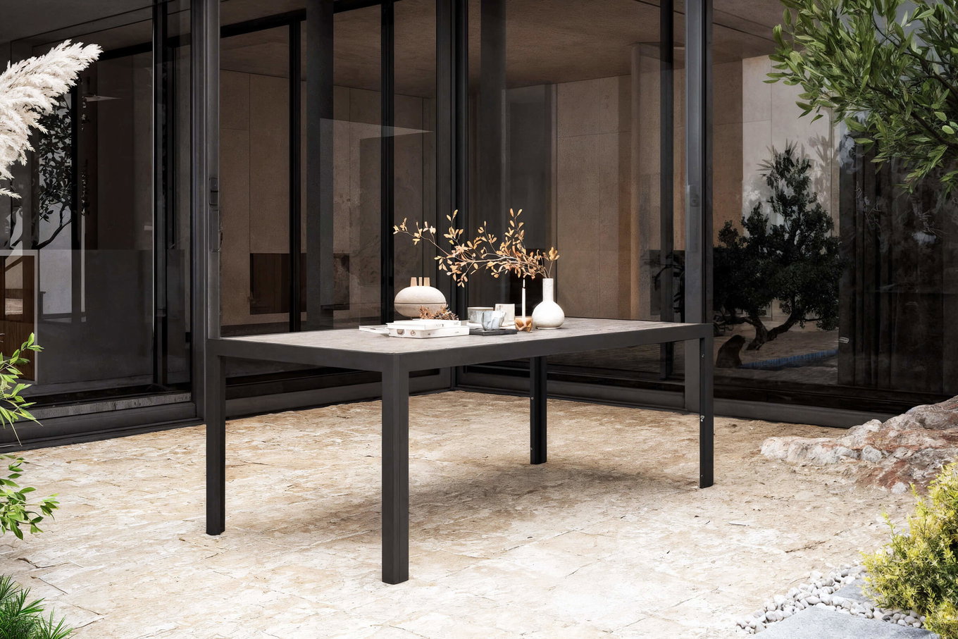 OUTFLEXX Darwin Table à manger, anthracite/gris, Alu/Vitrocéramique, 200x100 cm, thermolaqué 23614__1