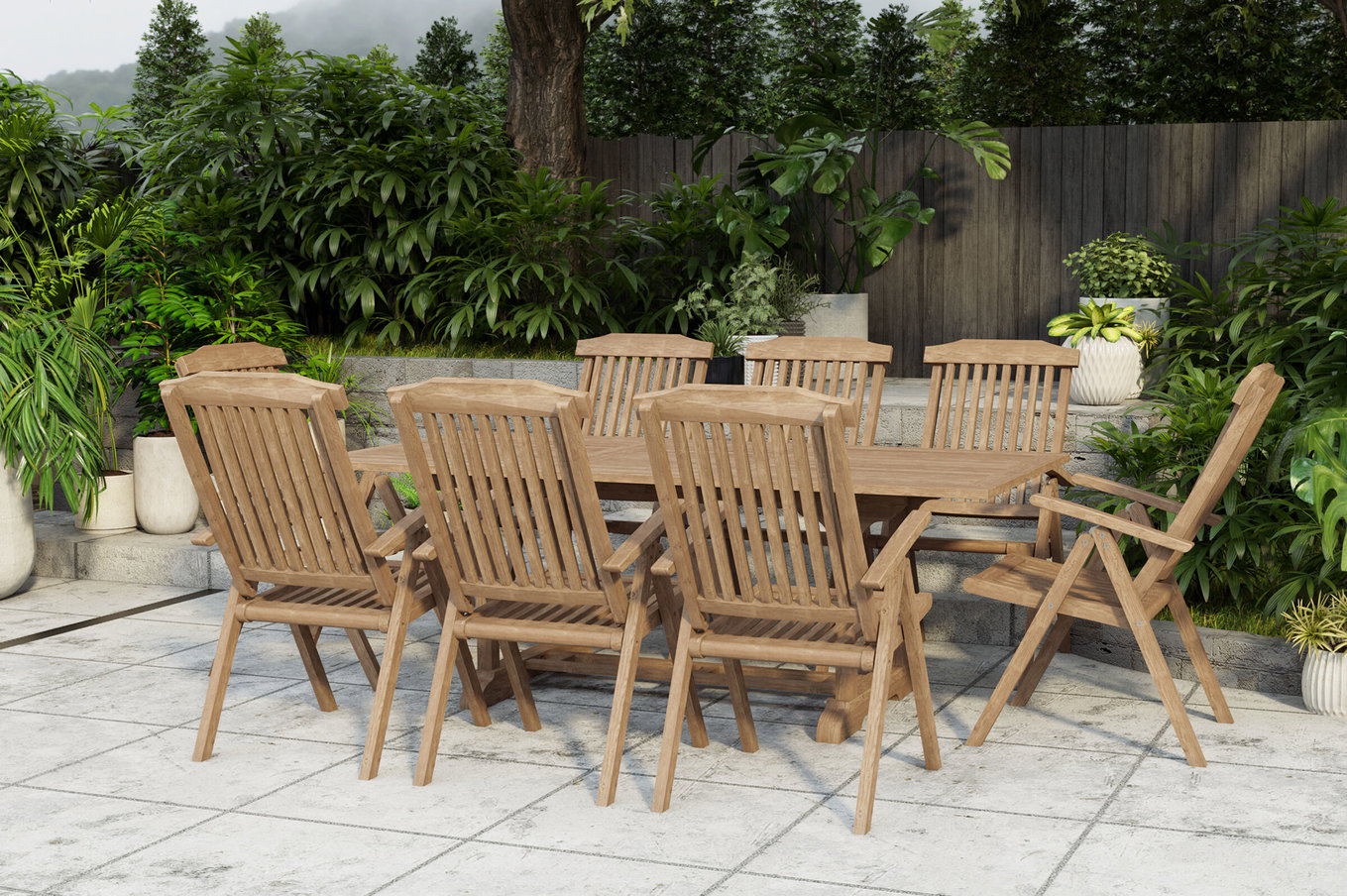 OUTFLEXX Ontario/Bounty Salon de jardin, naturel, Teck, 160/210x90cm, 8x Fauteuils pliants 24363__1