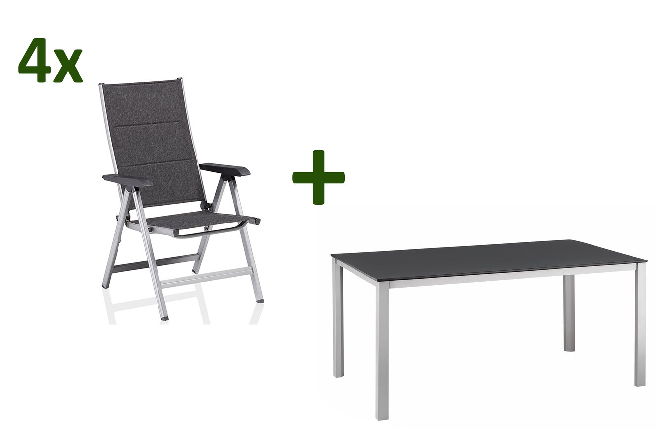 KETTLER KETTALUX-PLUS/Basic Plus Padded Salon de jardin, argent/anthracite, Alu/Textilène, Table 160x95 cm, 4 Chaises pliantes 22947__1
