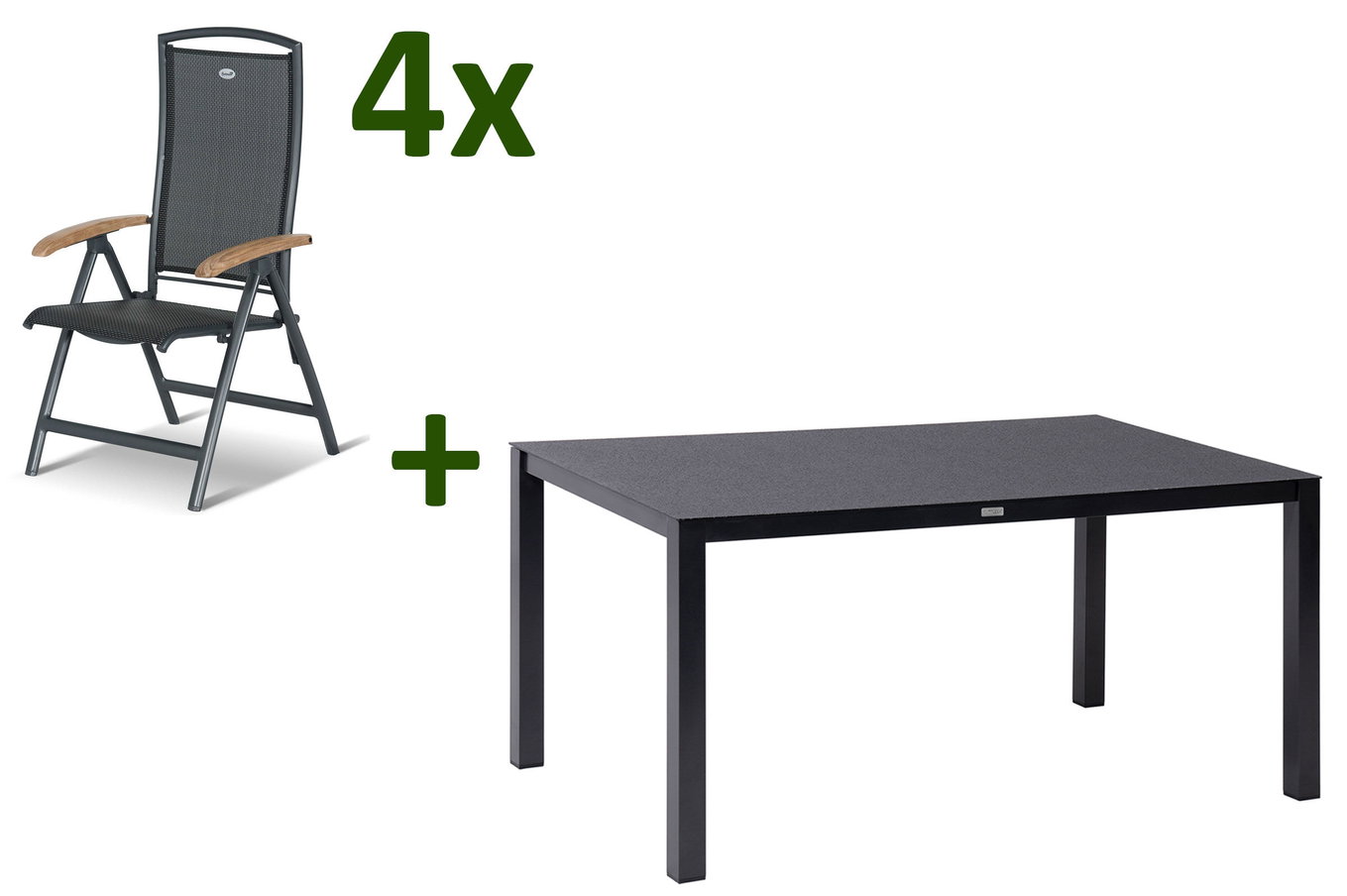 HARTMAN Raffaelo Groupe repas de jardin, xerix/anthracite, Alu/Spraystone/Teck, 160x95 cm, 4 Chaises pliantes, Accoudoirs en Teck 28428__1