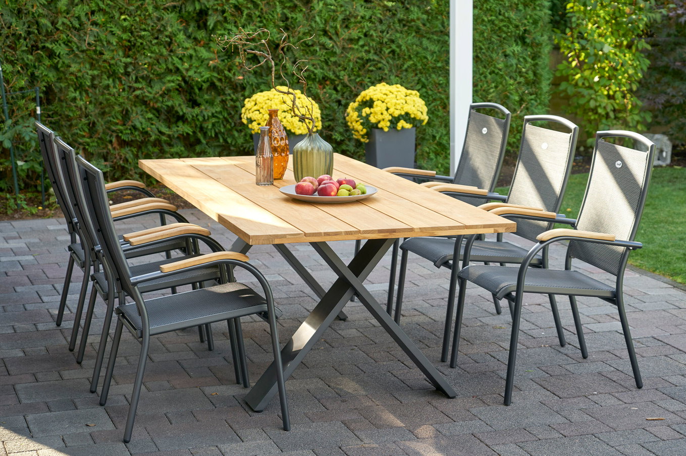 HARTMAN Xanadu / Raffaelo Ensemble de salle à manger de jardin, xerix/anthracite, Alu/Bois de teck, 6 fauteuils empilables, 220x100cm 21153__1