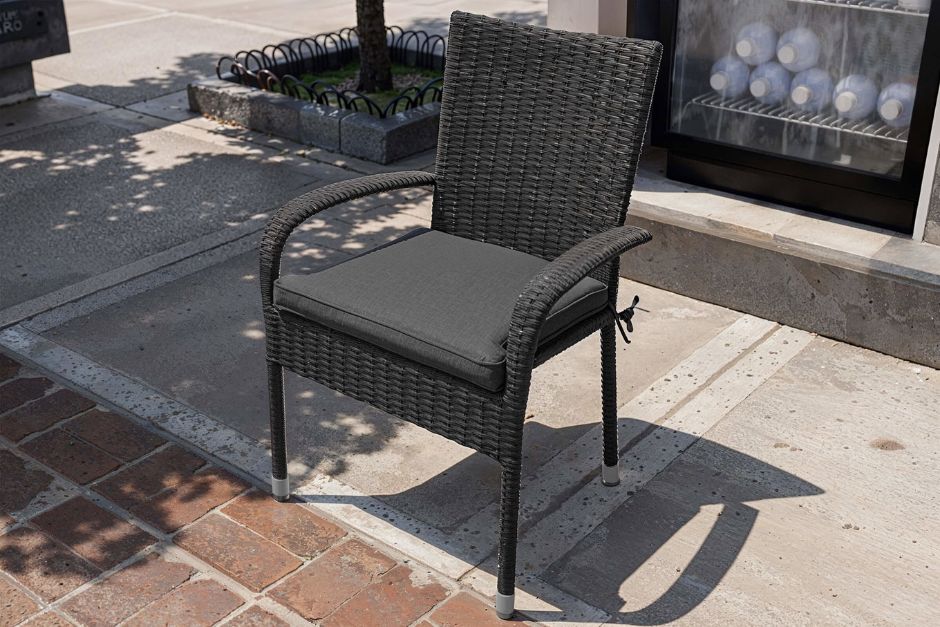 OUTFLEXX Rocking Basic Chaise empilable, gris/brun-chiné, résine tressée, 56 x 64 x 92 cm, coussin inclus 20148__1