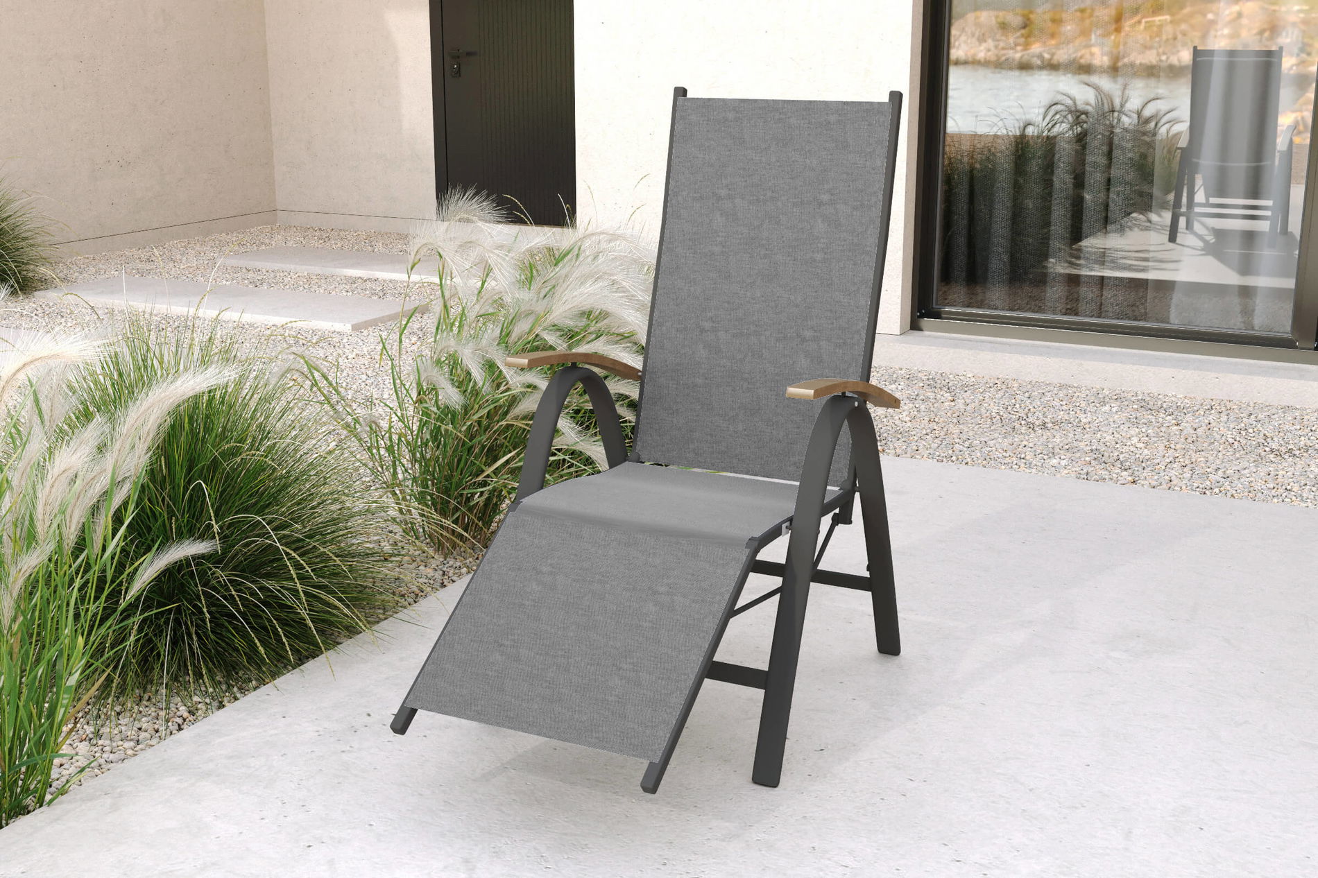 Fauteuil relax VILLANA Tasmania, gris foncé, alu/eucalyptus, respirant, produit certifié FSC® 80129__1