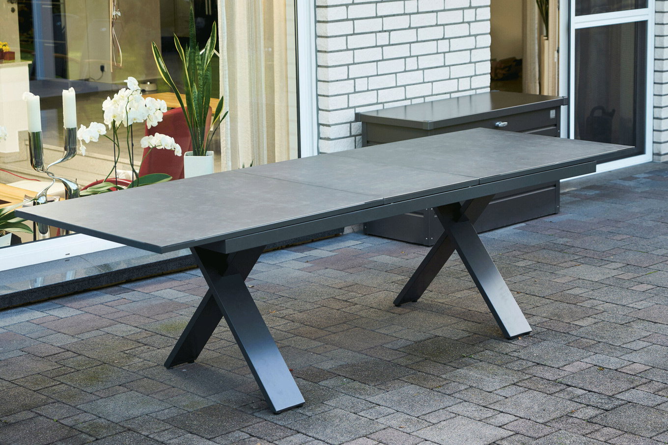 HARTMAN Xanadu Table extensible, modèle exclusif, xerix, Alu / Verre-céramique, 220/280 x 100 cm, Piètement en X 20403__1