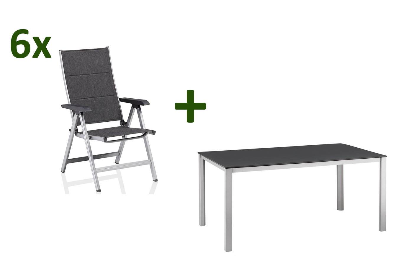 KETTLER KETTALUX-PLUS/Basic Plus Padded Salon de jardin, argent/anthracite, Alu/Textilène, Table 160x95 cm, 6 Chaises pliantes 22948__1