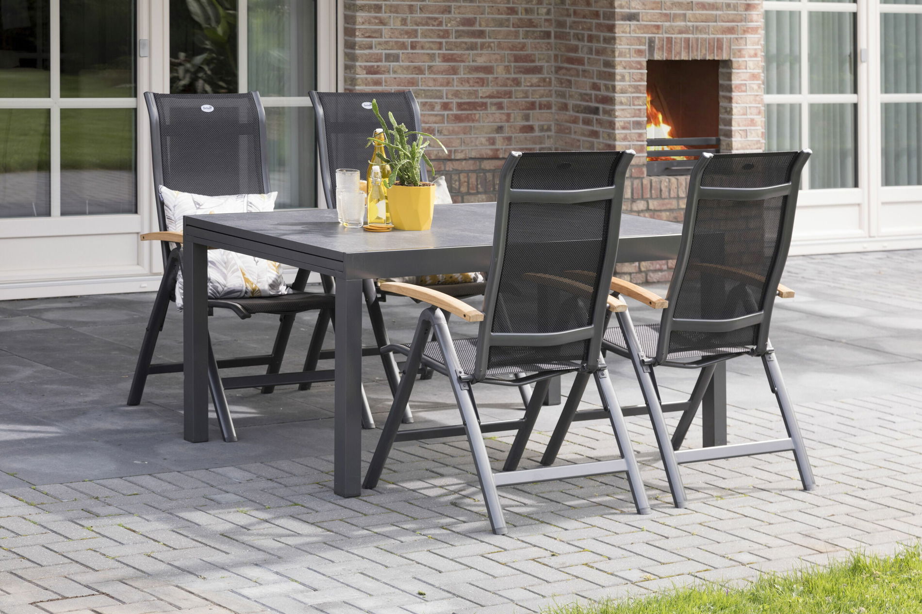 HARTMAN Alice/Tipperary Ensemble-repas de jardin, xerix/stone grey, Alu/HPL/Teck/2x2 Textiles, 160/260x93 cm, 4 Chaises pliantes 24152__1