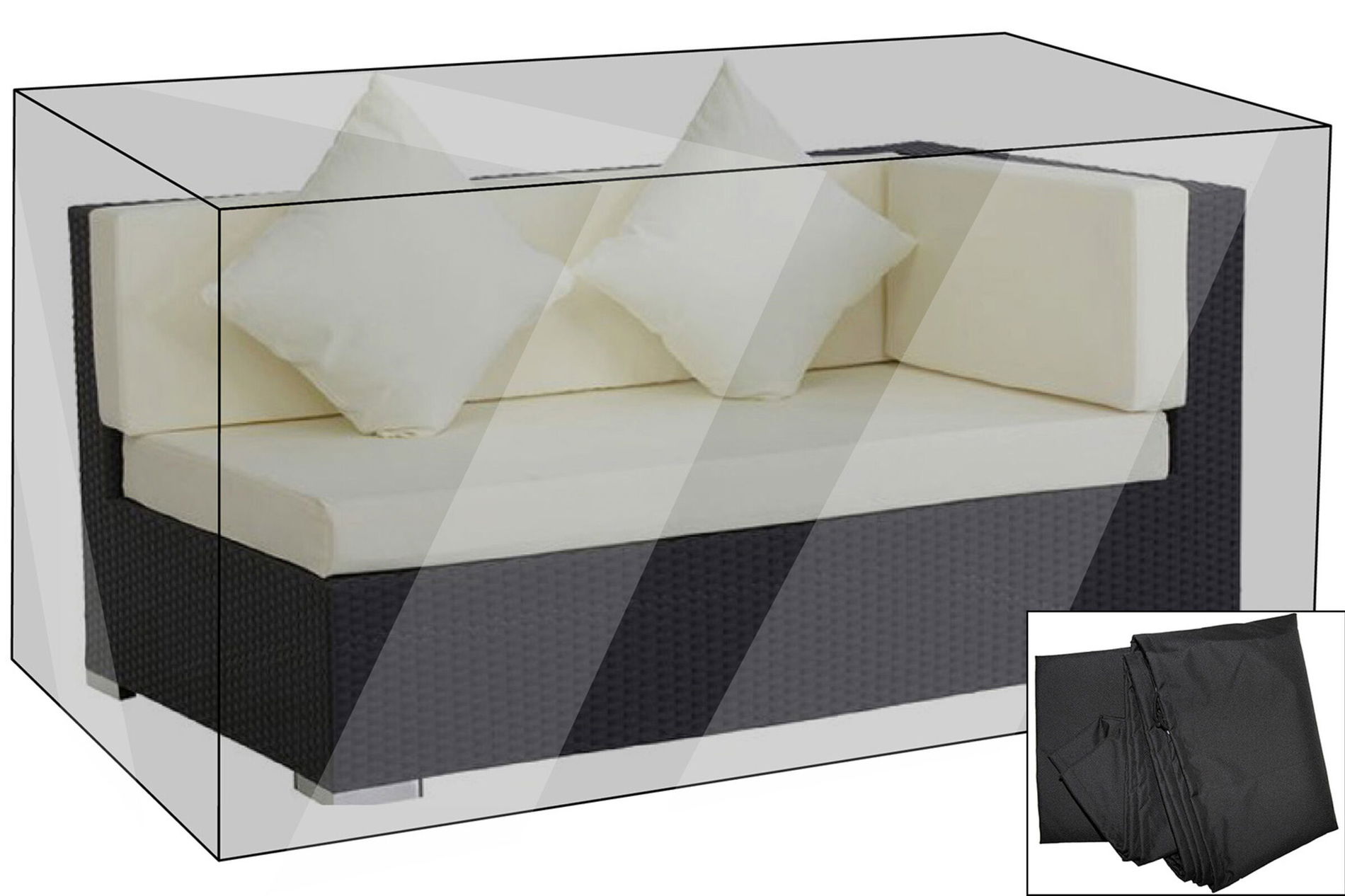 OUTFLEXX Housse de protection Premium convenant par ex. pour theBox canapé d'angle 2 places accoud. gauche, noir, 147x87x68cm, résistant à l'eau 7954__1