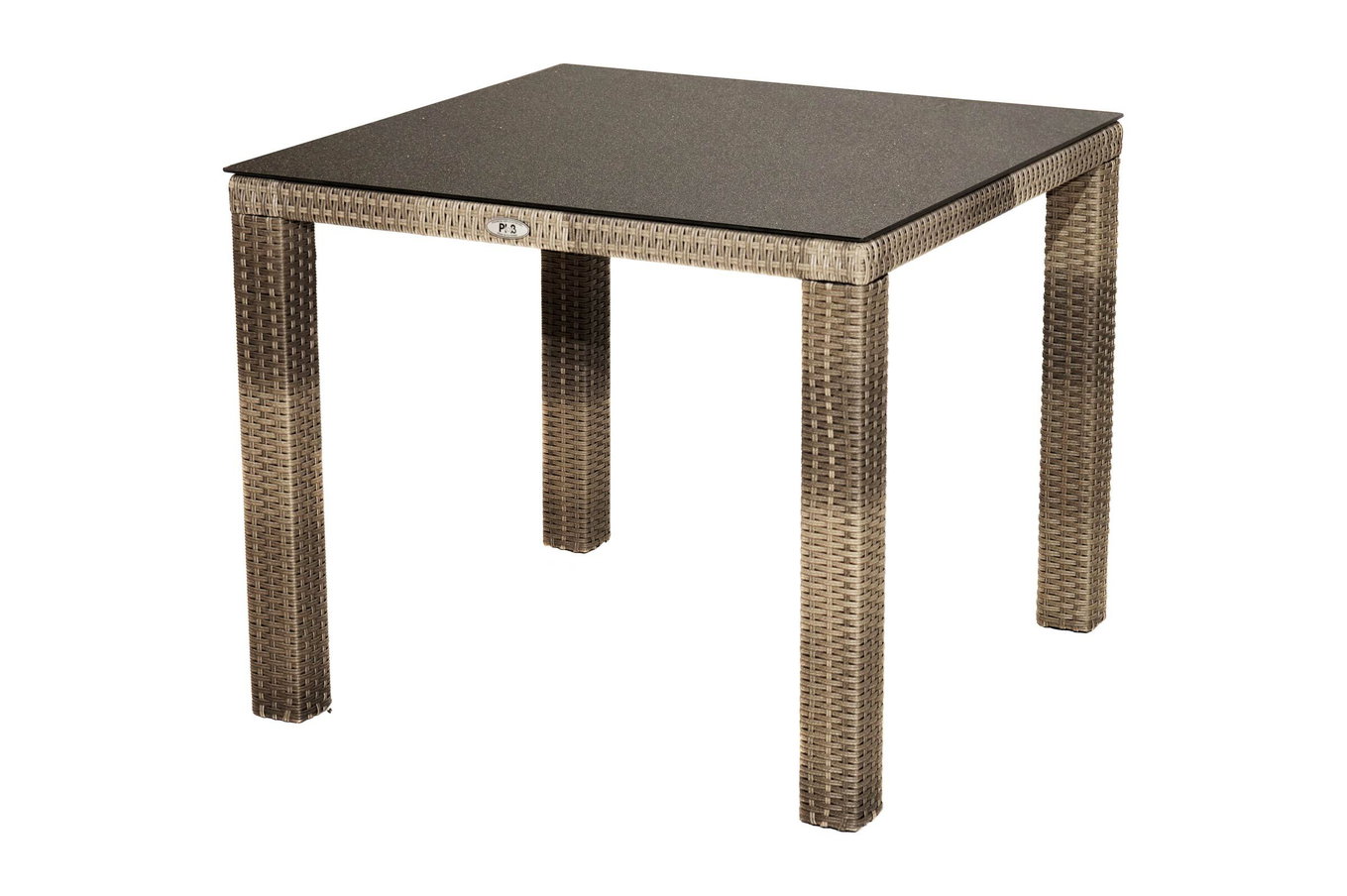 Ploß Rabida Table à manger, champagne marbré, résine tressée, 90 x 90 cm, plateau en verre aspect pierre 20166__1