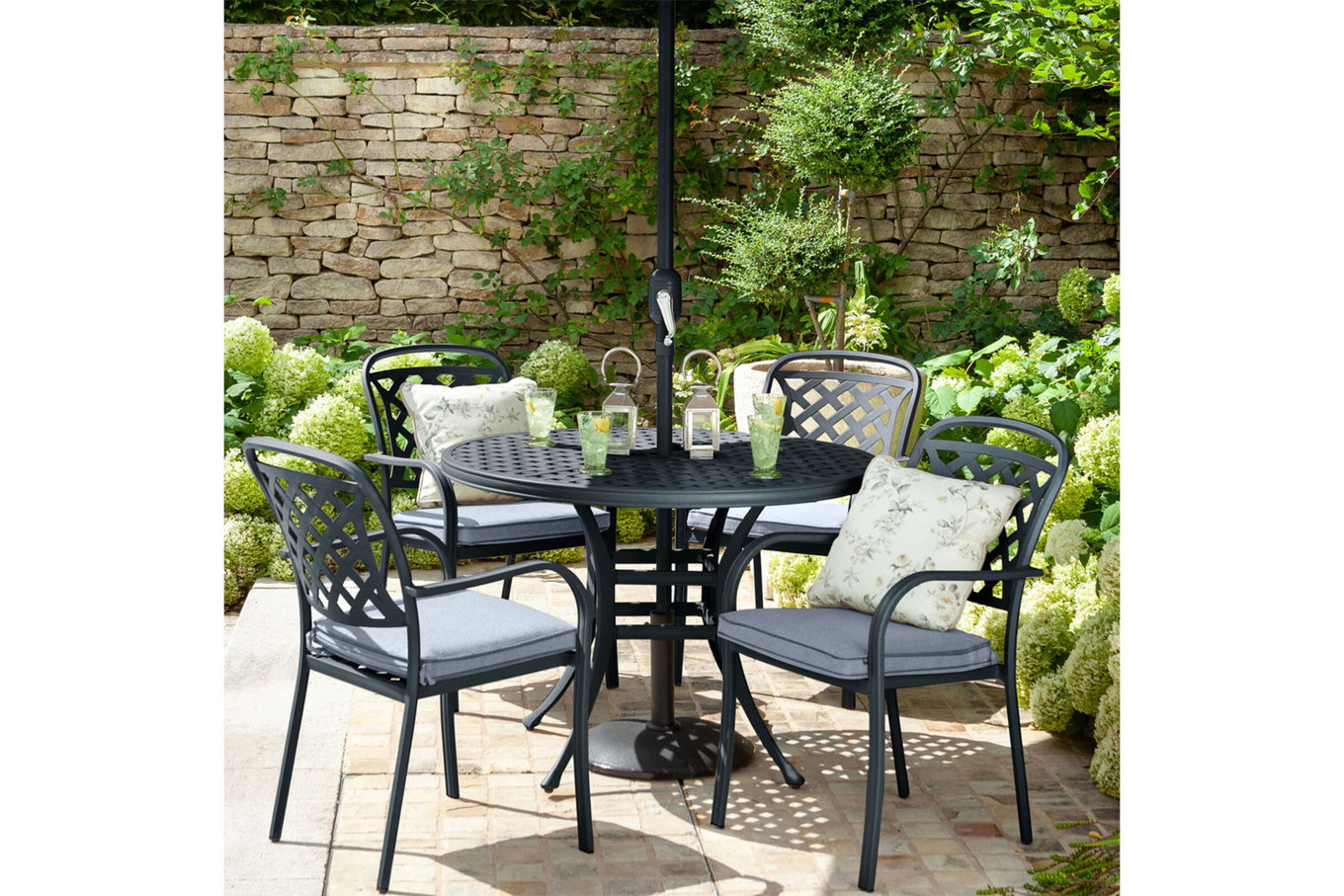 HARTMAN Preston Ensemble repas de jardin, gris, aluminium moulé, 4 fauteuils de repas, coussins inclus 22449__1