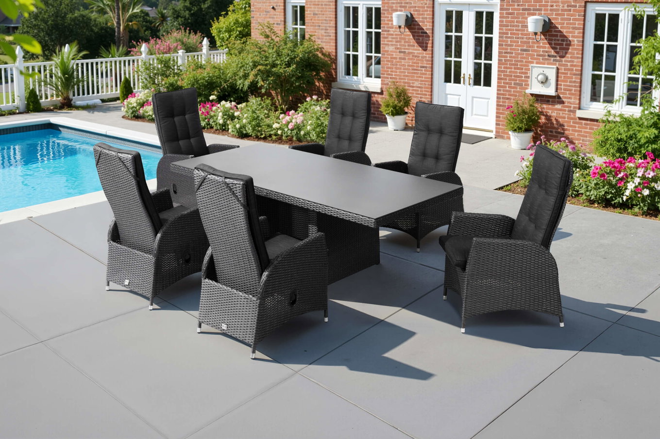 Ploß Rocking Groupe repas de jardin, gris/noir, Polyrotin, Table 220 x 100 cm, 6 fauteuils 18835__1
