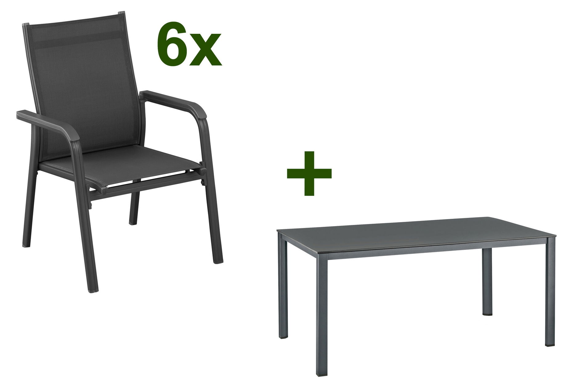 Kettler Ensemble table à manger, anthracite/anthracite, Table Dining Kettalux-Plus 160x95cm, 6 Fauteuils empilables BasicPlus 13701__1