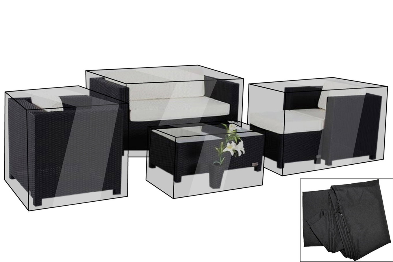 Set de housses de protection premium OUTFLEXX pour salon de jardin : 1298 / 1299, noir, résistant à l'eau, jusqu'à la version 2015 7936__1