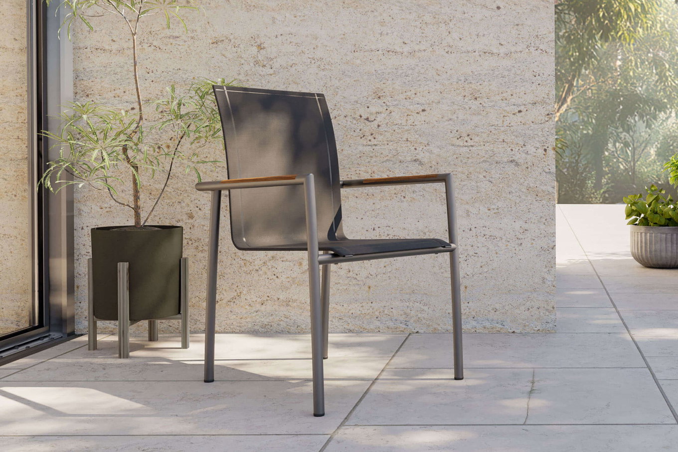Fauteuil de salle à manger OUTFLEXX, anthracite/gris, acier inoxydable/textilène, env. 56x62x90cm, Teck 23481__1