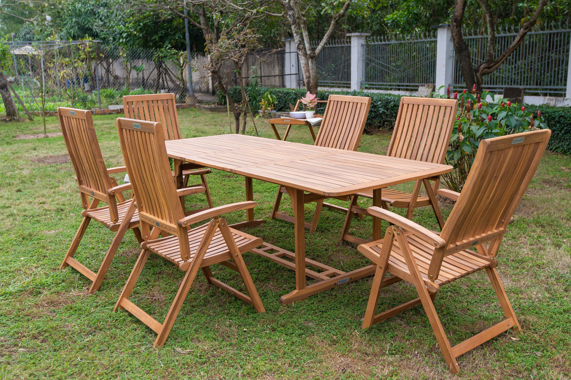 Salon de jardin OUTFLEXX, naturel, Acacia, table extensible 150/200 x 90 cm, 6 chaises pliantes, produit certifié FSC® 22806__1