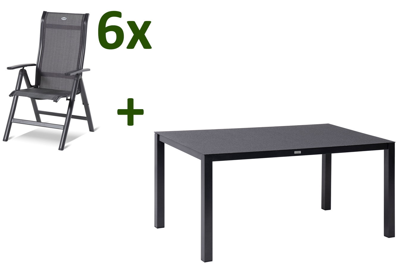 HARTMAN Alice Groupe repas de jardin, xerix/anthracite, Alu/Textile, 160 x 95 cm, 6 chaises pliantes 28419__1