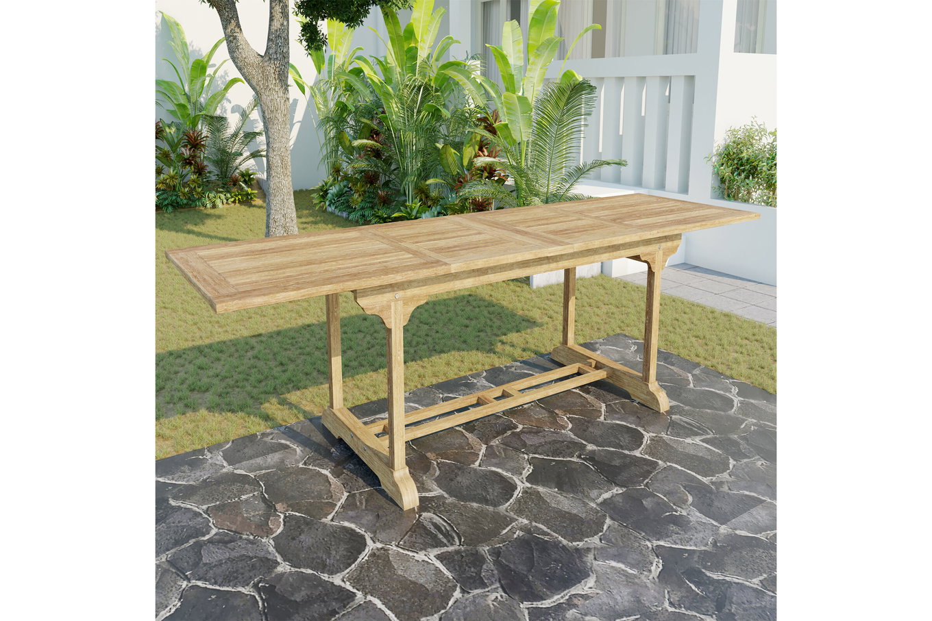 OUTFLEXX Ontario Table extensible, naturel, bois de teck, 195/295x90cm, finement poncé 18311__1