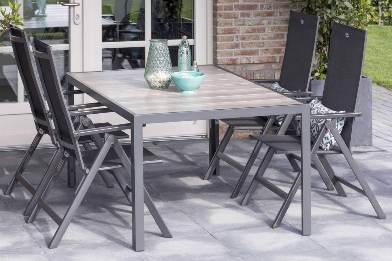 HARTMAN Tanger/Aruba Ensemble repas de jardin, xerix, Alu/Céramique, 168x105cm, 4 chaises pliantes 19063__1