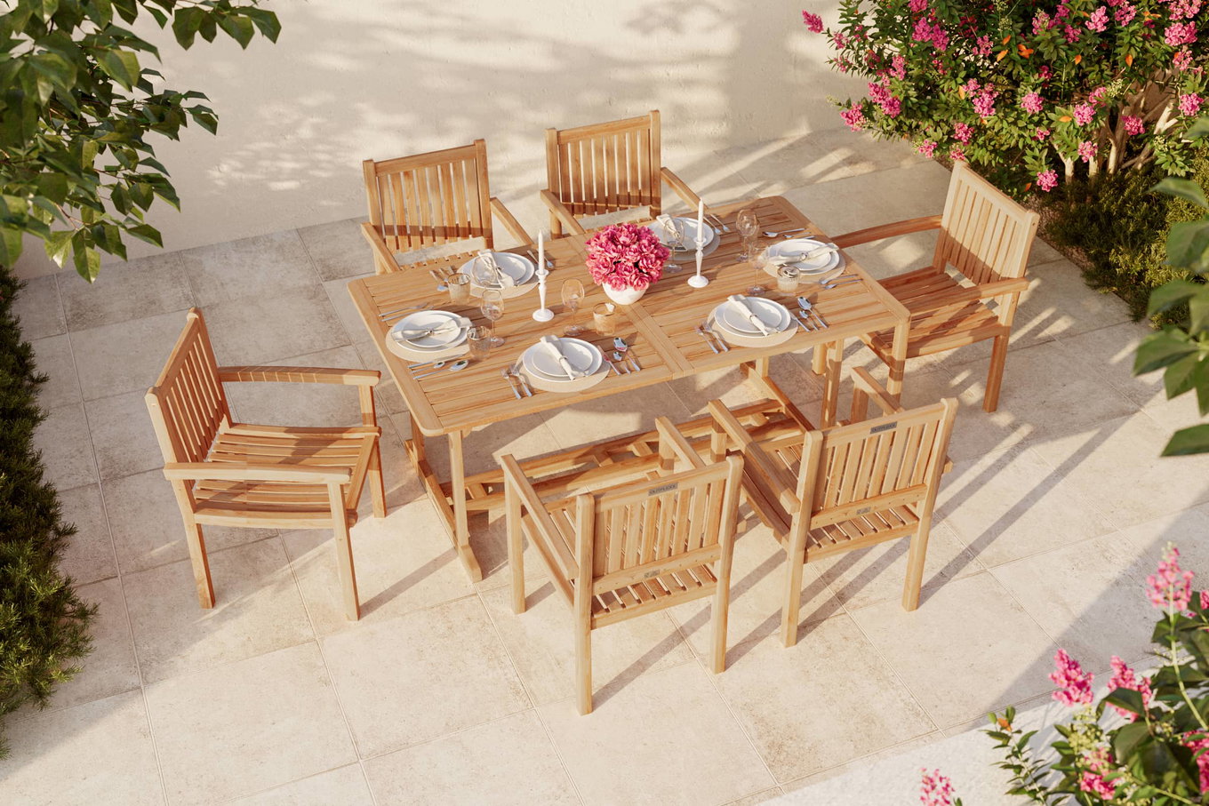 OUTFLEXX Ensemble repas de jardin, naturel, Acacia, Table extensible 180/240 x 100 cm, 6 Fauteuils avec accoudoirs, Produit certifié FSC® 22831__1