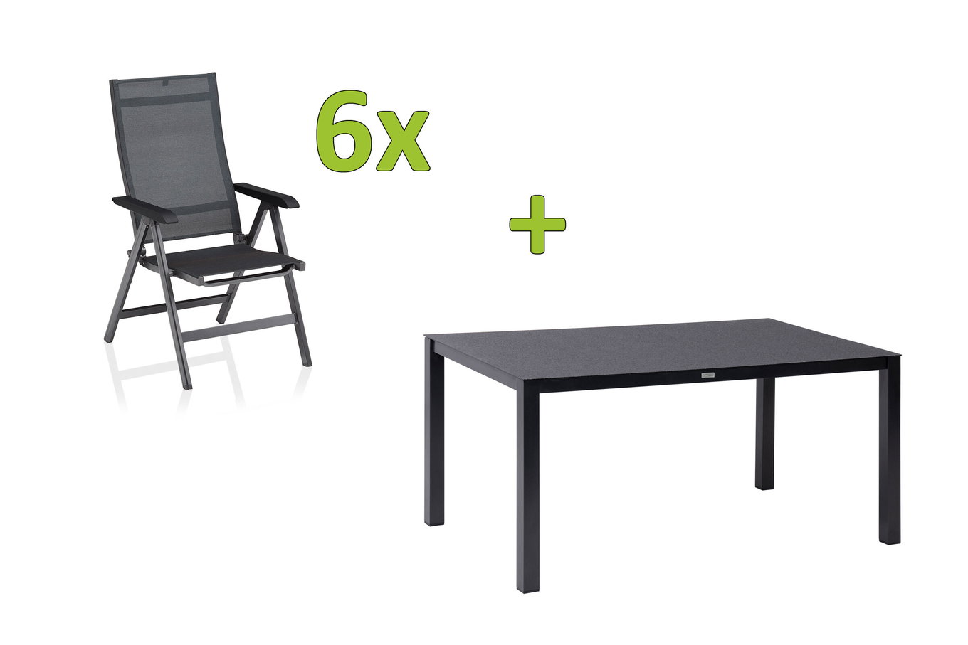 KETTLER BasicPlus Premium Salon de jardin, anthracite, Alu/Spraystone, Table 160x95 cm, 6 Chaises pliantes 31576__1