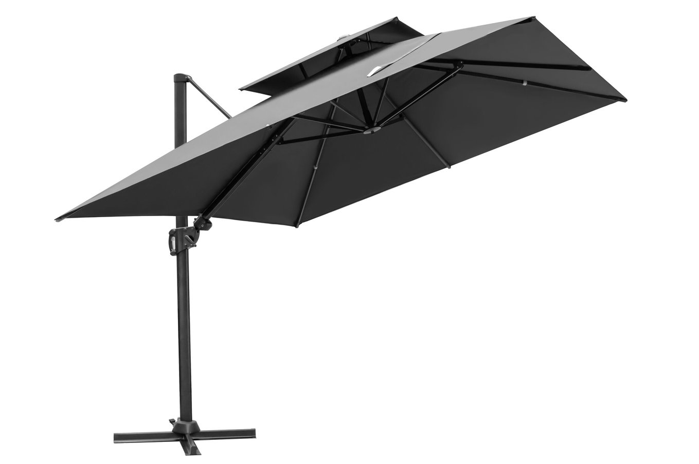 OUTFLEXX Sydney Parasol déporté, double toit, anthracite, Alu/Polyester, 300 x 300 cm, socle en croix inclus 24096__1