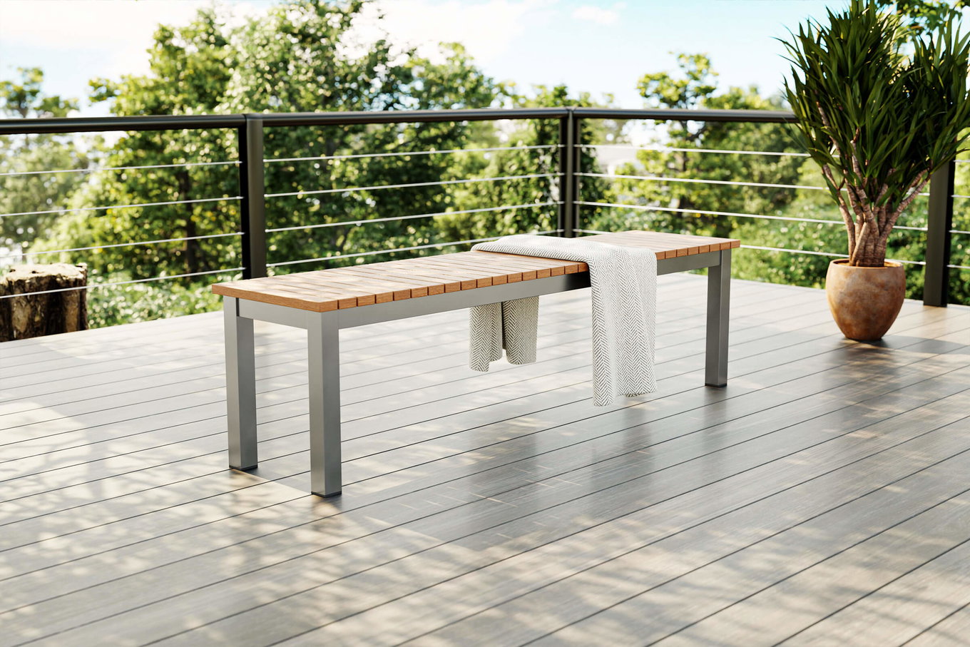 Banc de jardin VILLANA Tasmania, Argent, Aluminium/Eucalyptus, capacité de charge élevée, produit certifié FSC® 80118__1