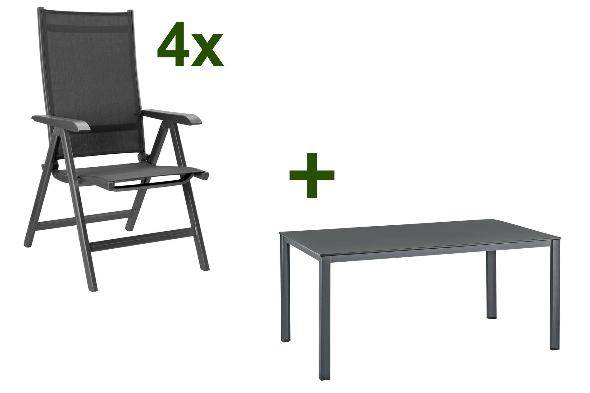 Kettler Ensemble repas de jardin, anthracite/anthracite, Table à manger Kettalux-Plus 160x95cm, 4 Chaises pliantes BasicPlus 13702__1