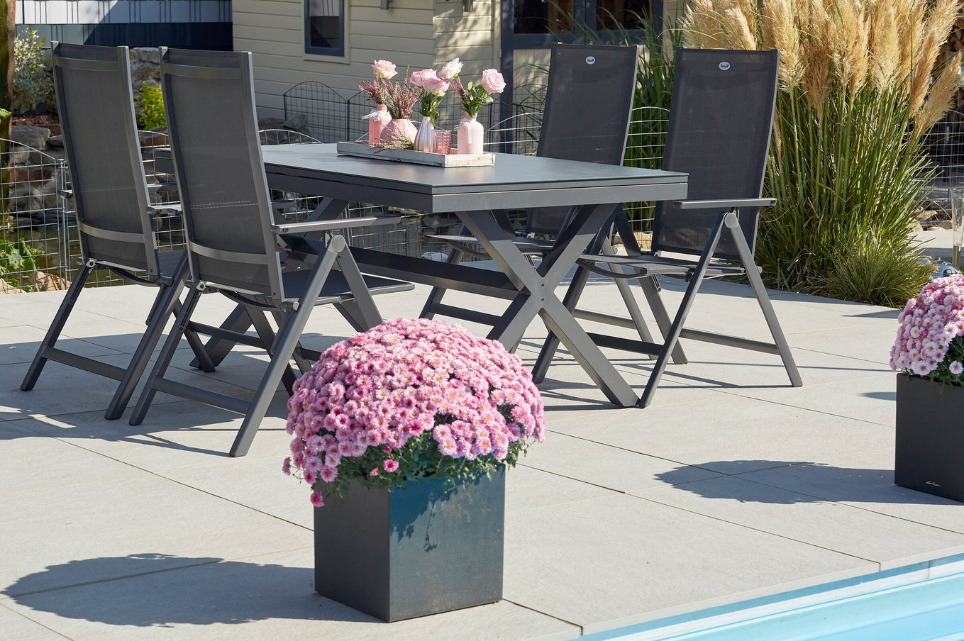 HARTMAN Xanadu / Aruba Ensemble repas de jardin, xerix, Alu/Textilène/Vitrocéramique, 4 chaises pliantes, 160/220x100cm 23274__1