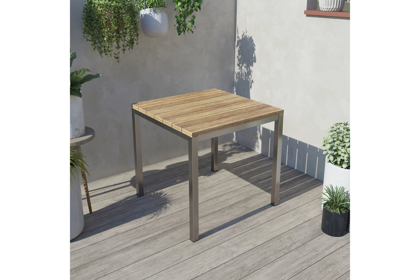 Table à manger OUTFLEXX, argenté/naturel, acier inoxydable/teck recyclé, 90x90cm, brossé rustique, produit certifié FSC® 15860__1