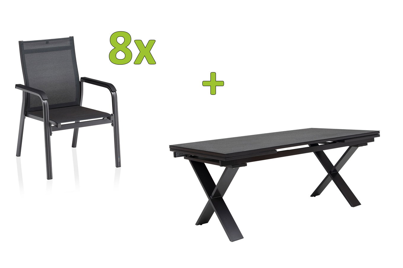 KETTLER BasicPlus Premium Ensemble repas de jardin, anthr., Alu/Spraystone, Table 180/280 cm, 8 fauteuils empilables 31546__1