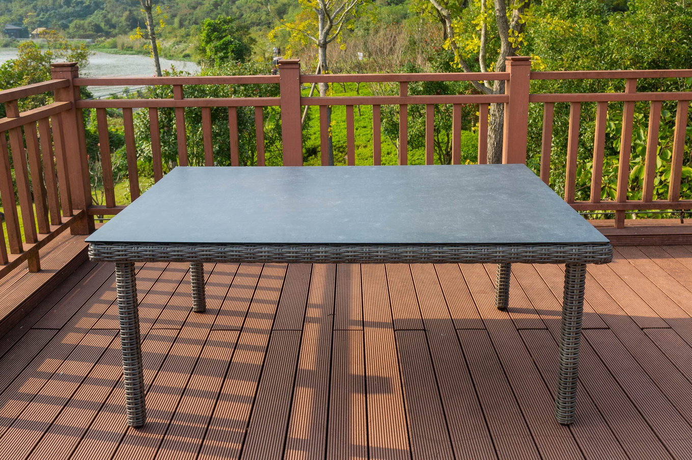 OUTFLEXX Table à manger, gris, résine tressée, 180 x 120 cm, plateau Spraystone, 8mm 20658__1