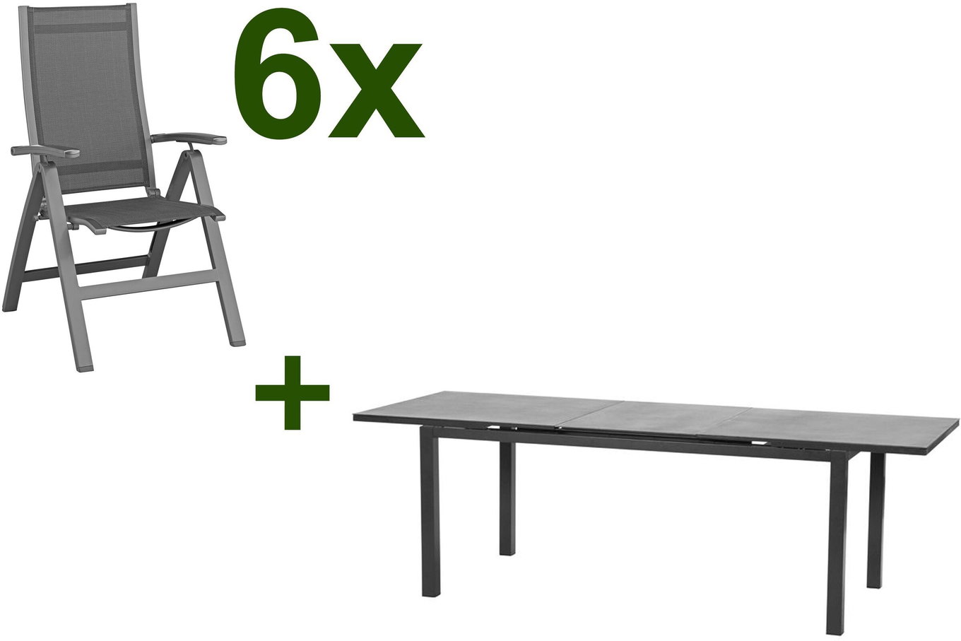 KETTLER Altura Salon de jardin, anthracite/anthracite, Alu/Textilène, 180/240x90cm, 6 chaises pliantes 17230__1