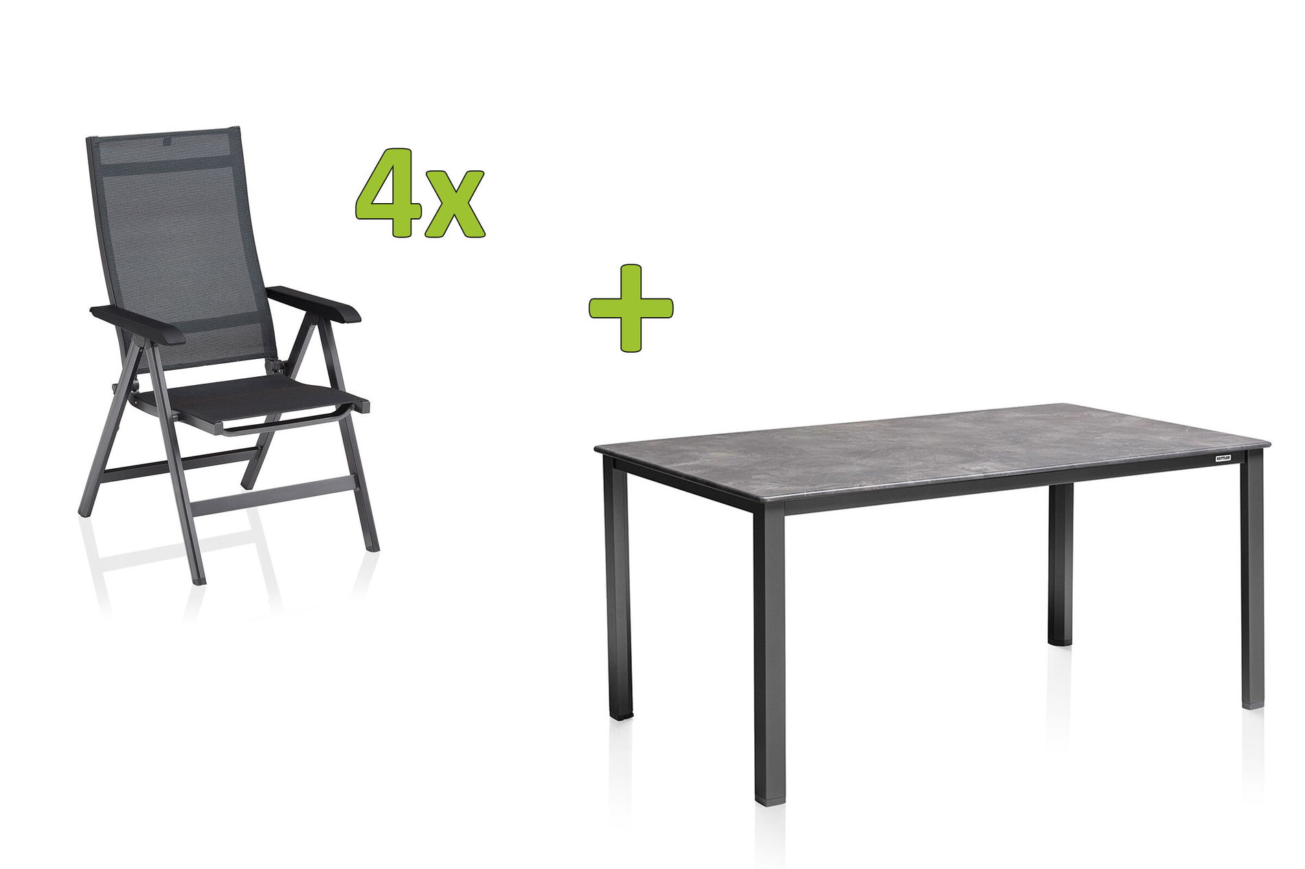KETTLER BasicPlus Premium Groupe repas de jardin, anthracite, Alu, Table 160x90 cm, 4 Chaises pliantes 31565__1