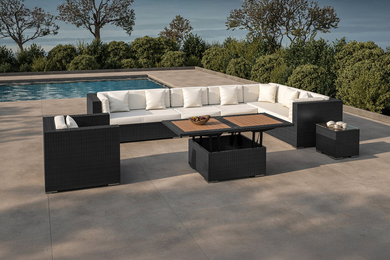 OUTFLEXX Salon de jardin, crème/blanc, noir, résine tressée, pour 8 personnes, avec table basse, coffre à coussins étanche 1380_BOX_D__1