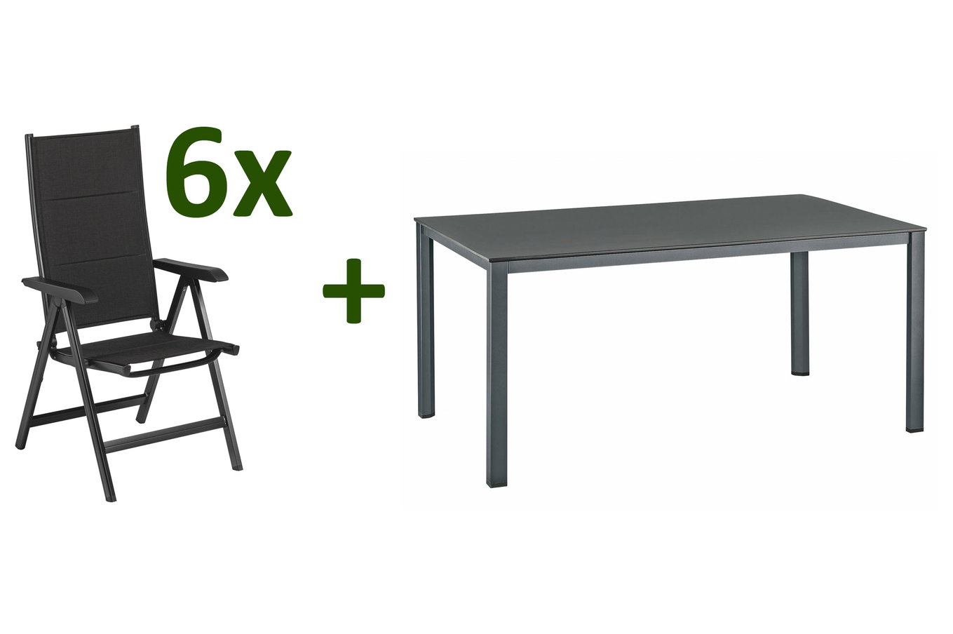 KETTLER KETTALUX-PLUS/Basic Plus Padded Salon de jardin, anthracite, Alu/Textilène, Table 160x95 cm, 6 Chaises pliantes 22972__1