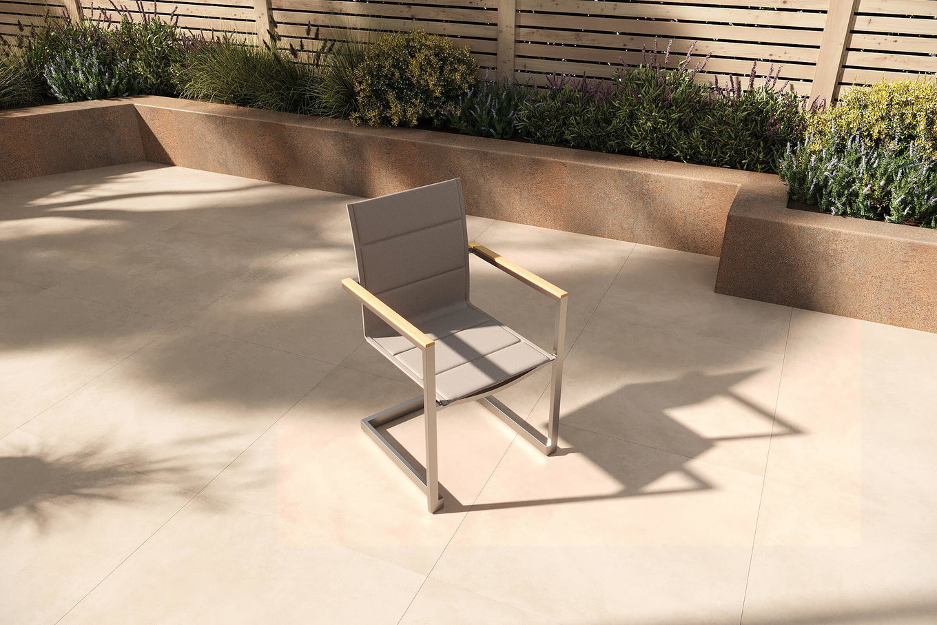 Chaise cantilever OUTFLEXX, taupe, acier inoxydable/textilène, rembourrée, accoudoirs en bois de teck 13490__1
