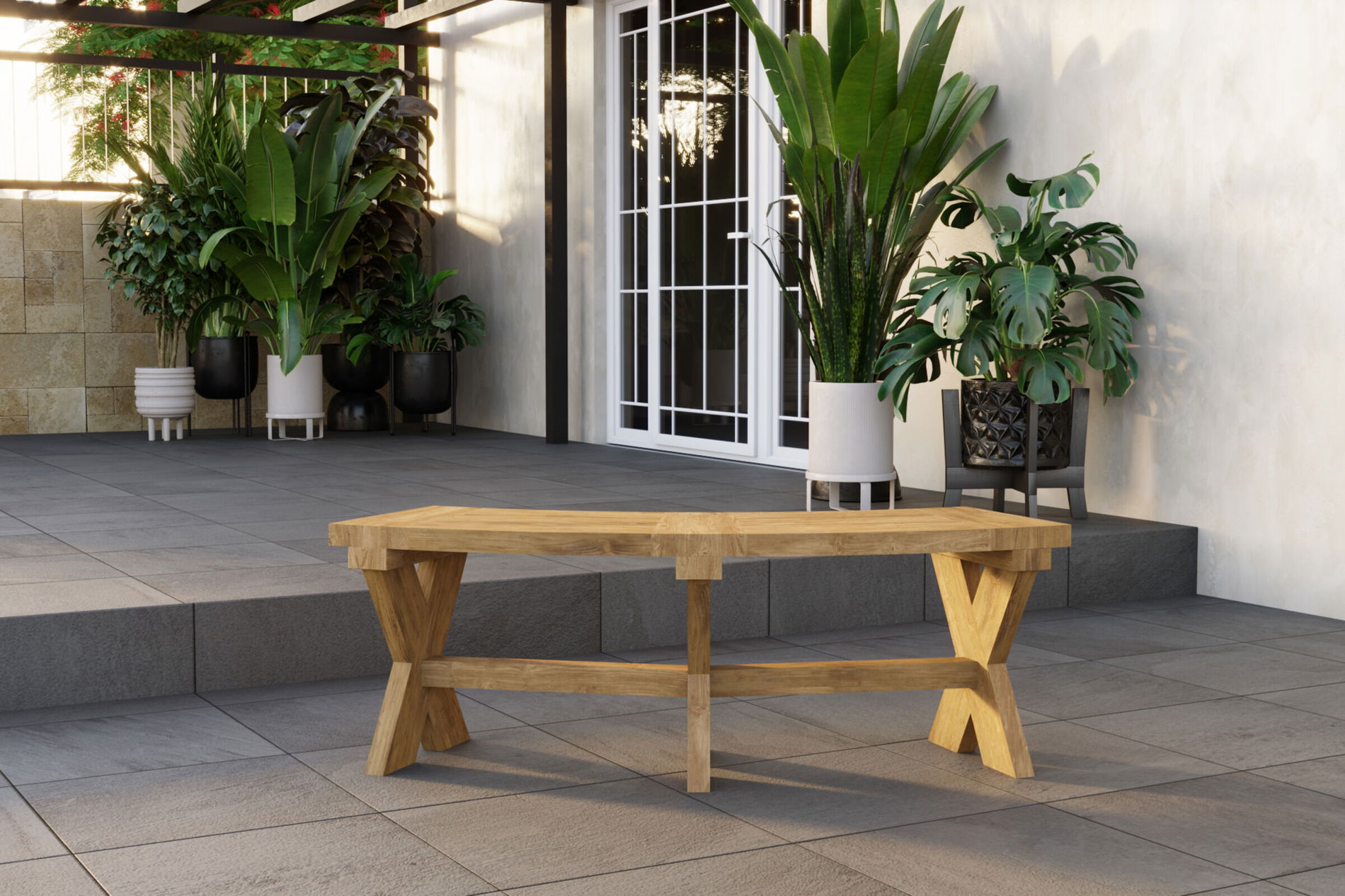 OUTFLEXX Banc Quantum, naturel, teck FSC recyclé, 153 x 57 x 46 cm 30848__1