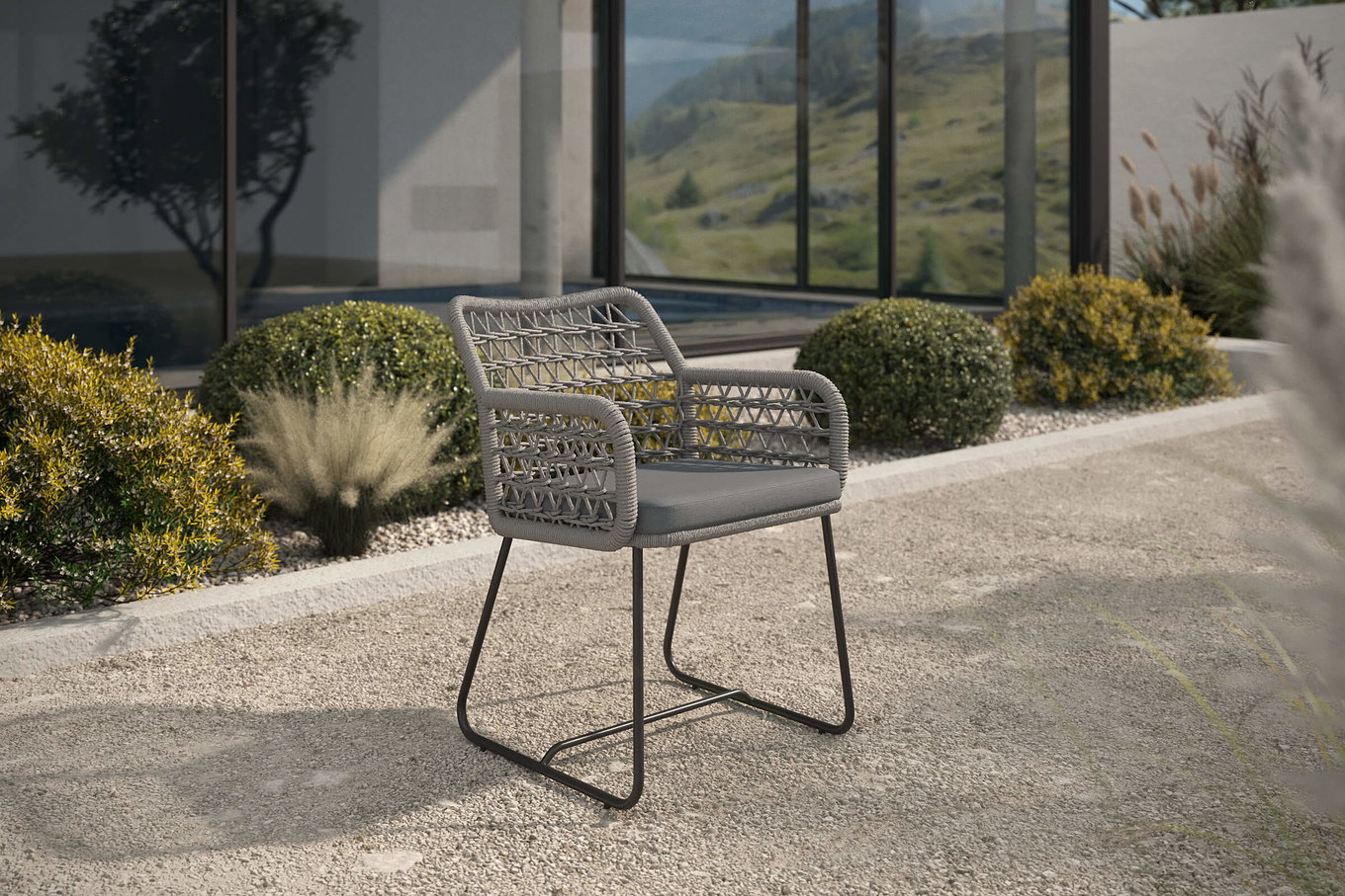 OUTFLEXX Verona Fauteuil, gris clair, Alu/Rope, 60 x 64 x 83 cm, coussin inclus avec fermeture éclair 23535__1