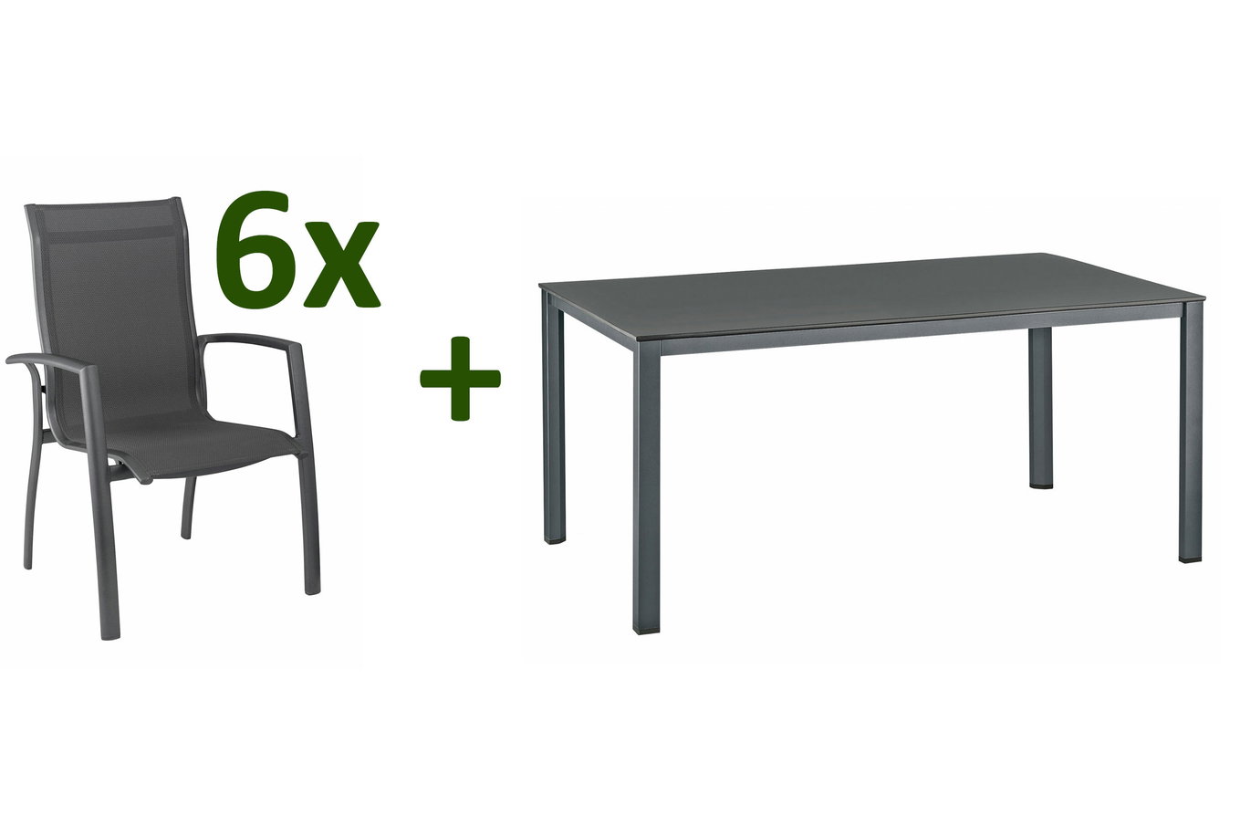 KETTLER KETTALUX-PLUS/Legato Curve Salon de jardin, anthracite, Alu/Textilène, Table 160x95 cm, 6 chaises empilables, empilable 22982__1